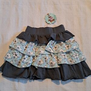 Matilda Jane girls size 4 Nina 4 tiered ruffle skirt with flowers on aqua New